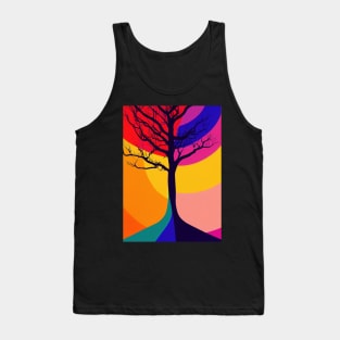 Lonely Tree Under a Rainbow Night Sky - Vibrant Colored Whimsical - Abstract Minimalist Bright Colorful Nature Poster Art of a Leafless Branches Tank Top